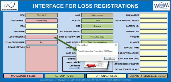 Interface for Loss Management Tool. The user interface has a number of mandatory fields in order to secure data consistency...